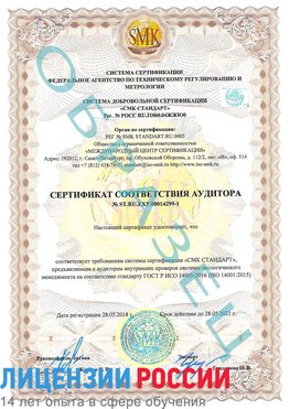 Образец сертификата соответствия аудитора №ST.RU.EXP.00014299-1 Радужный Сертификат ISO 14001